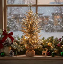 Produkt Sztuczna choinka ze śniegiem w worku jutowym, 40 diod LED, do użytku wewnątrz, 85 cm