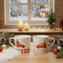 Produkt Kubek świąteczny z samochodem i choinką, kubki ceramiczne, 10cm, 2 szt.