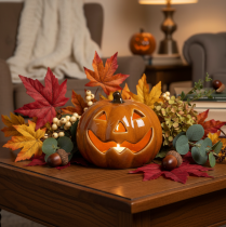 Produkt Ceramiczna dynia LED, dekoracja na Halloween, mała, 10 cm