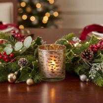 Produkt Szklany świecznik typu tealight z nadrukiem w panterkę, dwukolorowy, 8 cm