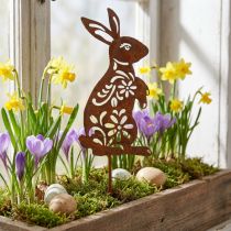 Produkt Garden Stake Rust Bunny Flower Pattern Dekoracja ogrodowa Wielkanoc 9×15cm