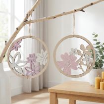 Produkt Wieszak dekoracyjny drewno kwiaty naturalny biały fioletowy brokat Ø12cm 6 szt