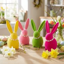 Produkt Dekoracyjna figurka wielkanocna w kształcie zajączka z perłowym naszyjnikiem, idealna do salonu lub sypialni, 13 cm, 4 sztuki