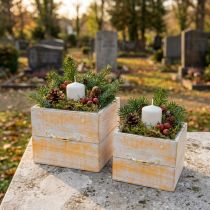 Produkt Szuflada na rośliny z uchwytem, pomarańczowo-białe drewno, 12/15 cm, zestaw 2 szt