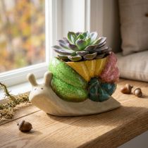 Produkt Doniczka dekoracyjna w kształcie ślimaka, ceramiczna, kolorowa, 19×8,5×11 cm