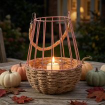Produkt Latarnia z uchwytem i szkłem świecy w kolorze różowym naturalnym Ø18cm W22cm