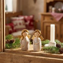 Produkt Uroczy duet aniołów wykonany z ceramiki w kolorze kremowej bieli ze złotymi akcentami - 8,6 cm - Niebiańskie figurki dekoracyjne - 2 szt.