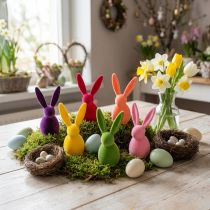 Produkt Królik flokowany, kolorowy, wys. 13 cm, mix kolorów, 6 sztuk
