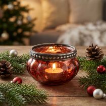 Produkt Szklanka do podgrzewaczy w kolorze antycznego czerwono-srebrnego z metalową obwódką Ø6cm W3,5cm