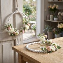 Produkt Pierścionek drewniany dekoracyjny Shabby Chic biały Ø19cm, ślubny, wiosenny, dekoracja na drzwi, zestaw 4 szt.