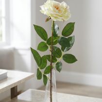 Produkt Sztuczna róża, róża dekoracyjna, kwiat jedwabiu kremowy biały, zielony dł.72cm Ø12cm