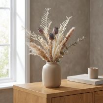 Produkt Strąki maku, dekoracyjne suszone kwiaty, sztuczna paproć, kremowe, 63 cm – Elegancka dekoracja do domu i na wesele