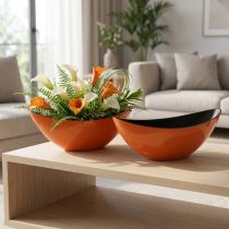 Produkt Nowoczesna miska w kształcie łódki w kolorze pomarańczowym – 39 cm – Wszechstronne zastosowanie do dekoracji i sadzenia – 2 sztuki