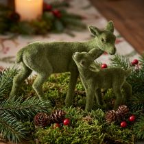 Produkt Dekoracyjne figurki jelenia Świąteczny zielony flokowany jeleń z płowym w zestawie H9/5,5cm 4 sztuki