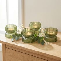 Produkt Szklane podgrzewacze dekoracyjne, żebrowane, zielone, Ø9cm, wys.7cm, 4 sztuki