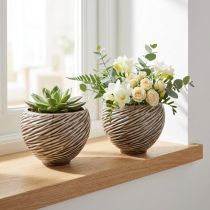 Produkt Dekoracyjna miska doniczka ceramiczna beżowo-brązowa Ø15cm 2szt