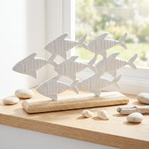 Produkt Dekoracja Ławica Ryb Ryba Biały Metal Drewno Naturalny 28x16cm