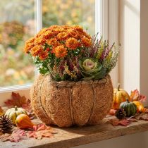 Produkt Doniczka na dynię z folią, dekoracja jesienna, pomarańczowa, Ø18cm, wys.15cm