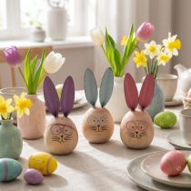 Produkt Drewniane figurki dekoracyjne w kształcie królików z pyszczkami, idealne do zabawnych dekoracji stołów i półek, 14 cm, 3 sztuki