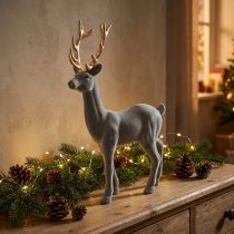 Produkt Figura dekoracyjna jeleń ozdobny renifer flokowany szary W37cm