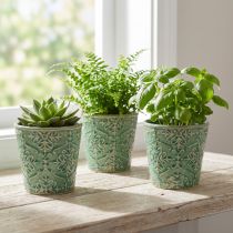 Produkt Donica ceramiczna crackle glazura zielona Ø11cm W11cm 3szt