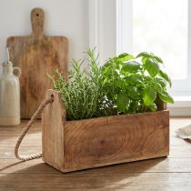 Produkt Doniczka drewniana z uchwytem, kwadratowa, juta naturalna 27x12x17cm