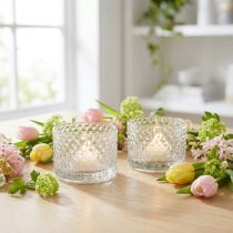 Produkt Szklana misa świecznik typu tealight retro diament przezroczysty Ø10,5cm 2szt