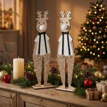 Produkt Drewniana figura dekoracyjna Renifer Świąteczny do postawienia 12×6,5cm W45cm 2szt