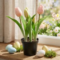 Produkt Tulipan różowy, zielony w doniczce Sztuczna roślina doniczkowa dekoracyjna tulipan wys.23cm