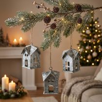 Produkt Ozdoby świąteczne, domek metalowy, shabby chic, białe, wys. 9,5 cm, 3 sztuki