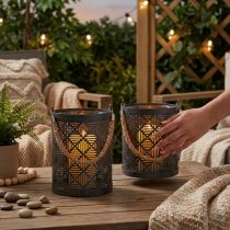 Produkt Metalowy świecznik typu tealight, dekoracyjny latarenka z uchwytem, antracyt, Ø16cm, 2 sztuki