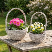 Produkt Zestaw 2 koszyków na rośliny, słoma, naturalny, biały, Ø23/28, shabby chic