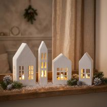 Produkt Miniaturowe domki do aranżacji wnętrz i stworzenia atmosfery, bardzo dekoracyjne, ponadczasowy design do domu, 14 cm, 4 sztuki