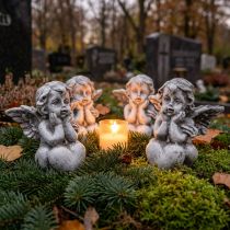 Produkt Aniołek z sercem dekoracja nagrobna figurka szara wys. 5,5cm 6 szt