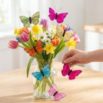 Produkt Dekoracyjne motyle na druciku do kolorowej dekoracji stołu, 7cm, 12 szt.