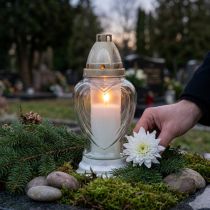 Produkt Lampa grobowa szklana serce grawerowane lampion grobowy przezroczysty Ø11cm H26cm