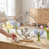 Produkt Dekoracja stołu sprężyna, ozdobny pierścionek ptak deco srebrny W32,5 cm