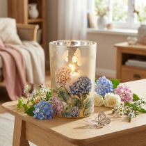 Produkt Szklany świecznik typu tealight z motywem kwiatowym, idealny na chwile harmonii w życiu, 18 cm