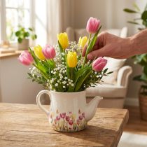 Produkt Ceramiczny dzbanek z motywem kwiatowym, idealny do wiosennych akcentów w salonie 20 cm