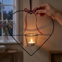 Produkt Lampion w kształcie serca metalowy 28cm świecznik na tealighty do zawieszenia szkła 9cm