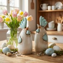 Produkt Ceramiczny Kogut Dekoracja Kuchenna Kurczak Biały Niebieski Brązowy H14.5cm 2 szt
