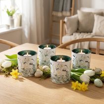 Produkt Dekoracyjna szklana latarnia z motywem liścia, stylowa ozdoba domu, 8 cm, 4 sztuki