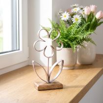 Produkt Metalowa dekoracja Kwiat na drewnianej podstawie Stary róż Srebrny H29cm