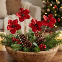 Produkt Drewniane paliki do kwiatów, czerwone, dekoracyjne, 9-12cm, 45cm, 15 sztuk.