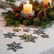 Produkt Deco Stars Wood Blue, Green Wood Stars Christmas 4cm Mix 36szt