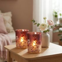 Produkt Dekoracyjna szklana latarnia z kwiatowym wzorem, elegancka ozdoba domu, 12,5 cm, 2 sztuki
