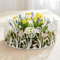 Produkt Taca dekoracyjna z mleczami, dekoracja metalowa na wiosenną biel, srebrna shabby chic Ø25cm W10,5cm