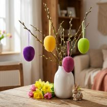 Produkt Dekoracyjne pisanki do zawieszenia kolorowe flokowane wys. 8cm 8 szt