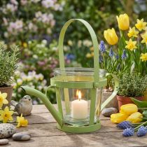 Produkt Szklana dekoracyjna konewka z latarnią, metalowa zielona Ø14cm W13cm