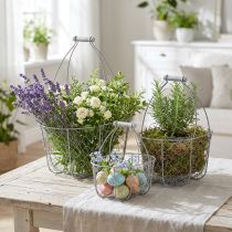 Produkt Kosz druciany z uchwytem, kosze nostalgiczne, kosz metalowy shabby chic, antyczny wygląd srebrny, biały L35/30/25cm W46.5/35/25cm zestaw 3 szt.